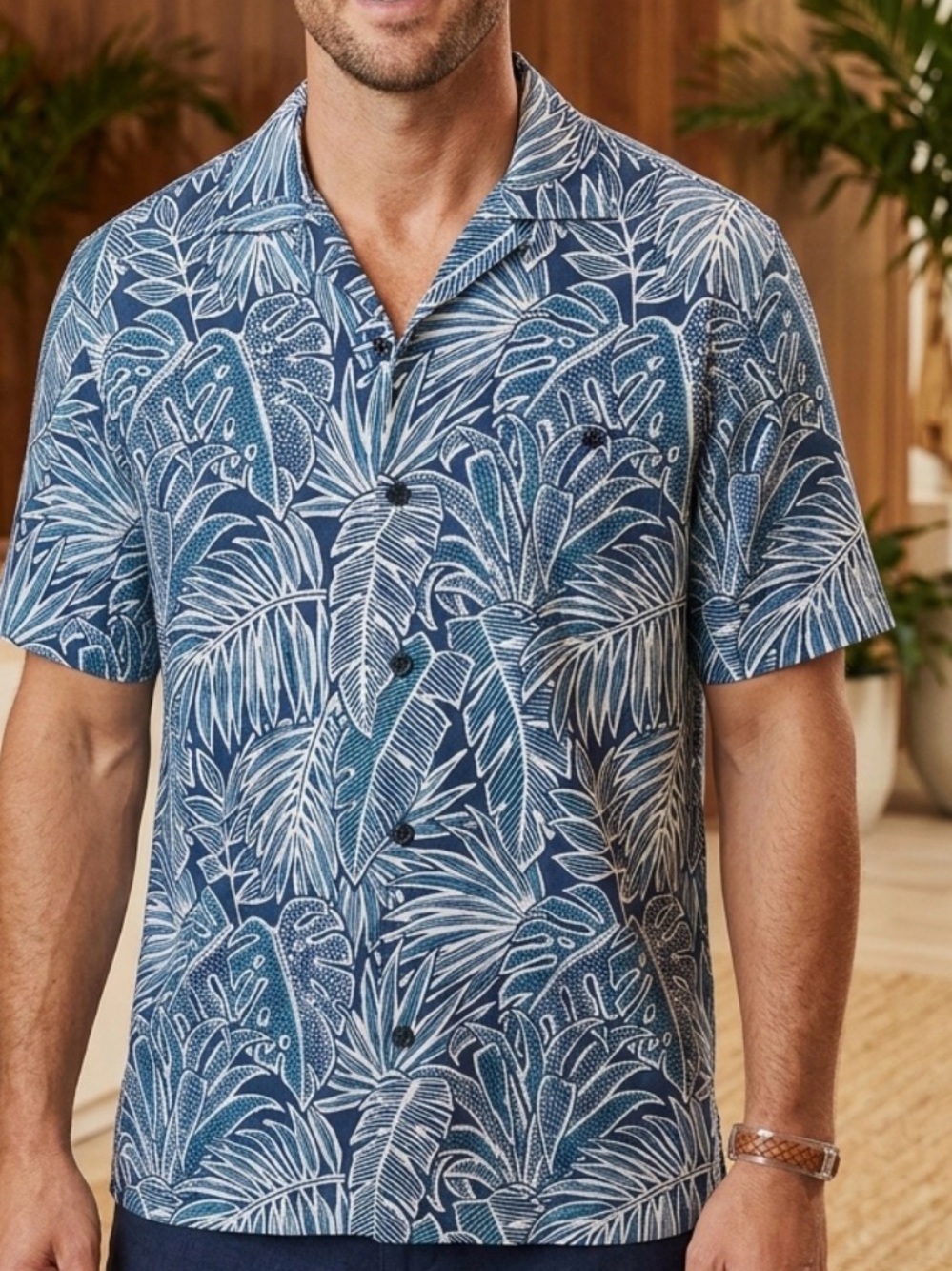 Tommy Bahama Blue Tropical Print Short-Sleeve Shirt Sz M Tencel/Poly MSRP $169